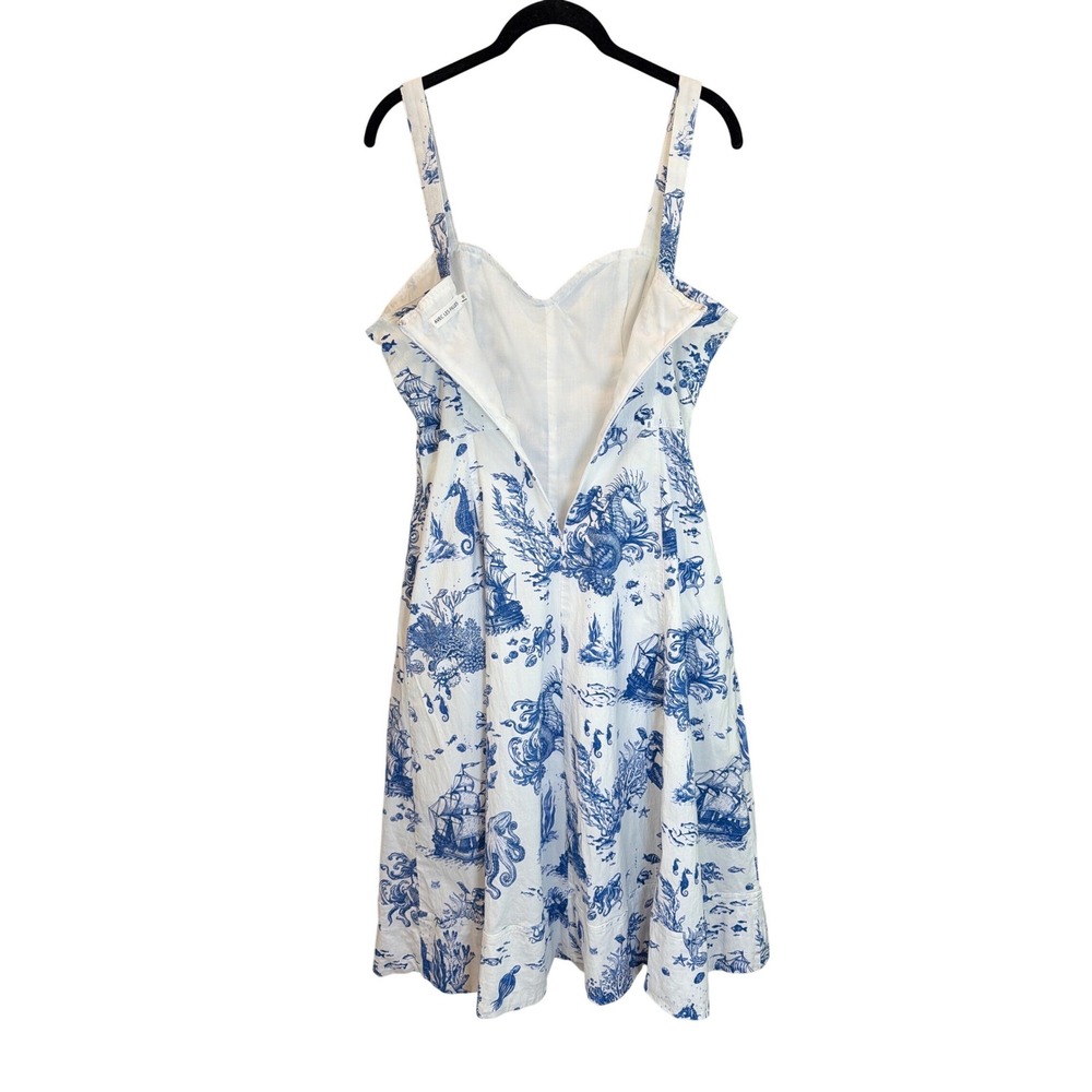 Avec Les Filles Blue White Coastal Toile Midi Dress Nautical Octopus Ship Sz 10 - Picture 5 of 6